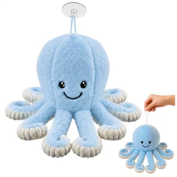 LEAN TOYS Plush Octopus with Suction Cup, Blue, 16 cm