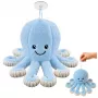 LEAN TOYS Plush Octopus with Suction Cup, Blue, 16 cm