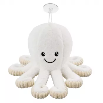 LEAN TOYS Plush Octopus with Suction Cup, White, 16 cm – Soft Marine Life Companion