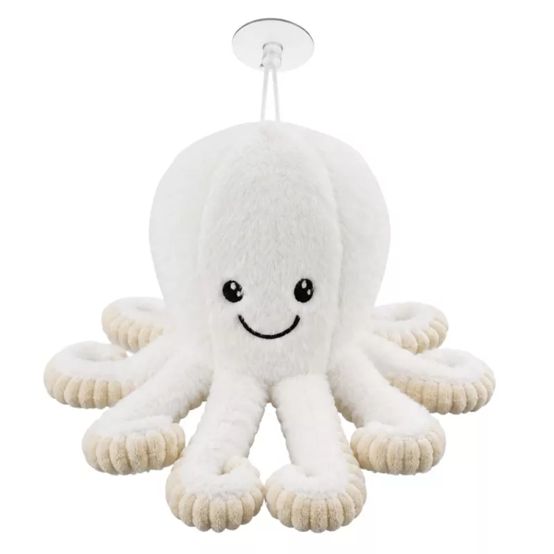 LEAN TOYS Plush Octopus with Suction Cup, White, 16 cm – Soft Marine Life Companion