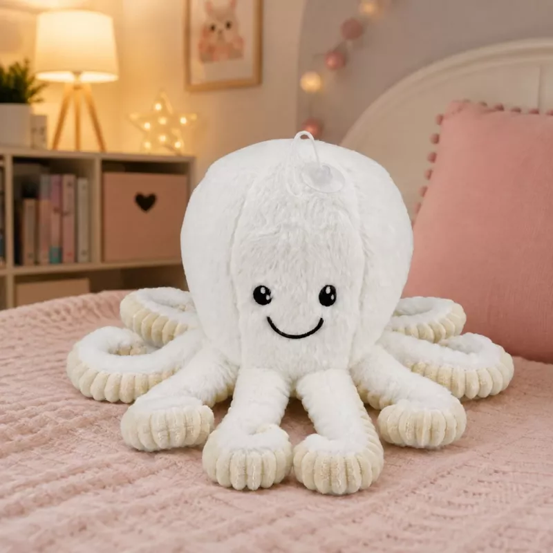 LEAN TOYS Plush Octopus with Suction Cup, White, 16 cm – Soft Marine Life Companion
