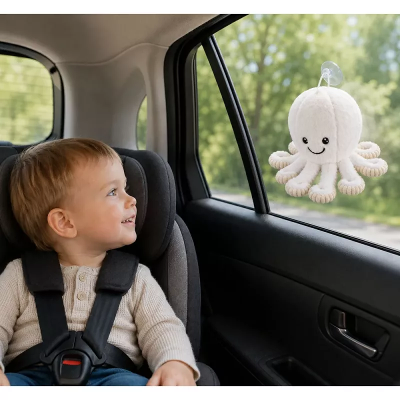 LEAN TOYS Plush Octopus with Suction Cup, White, 16 cm – Soft Marine Life Companion