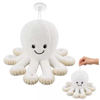 LEAN TOYS Plush Octopus with Suction Cup, White, 16 cm – Soft Marine Life Companion