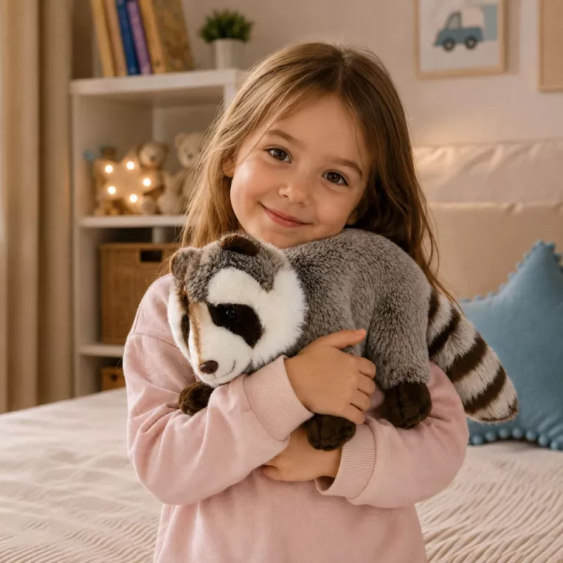 LEAN TOYS Plush Raccoon Mascot – Realistic Cuddly Soft Toy, Grey 45 cm