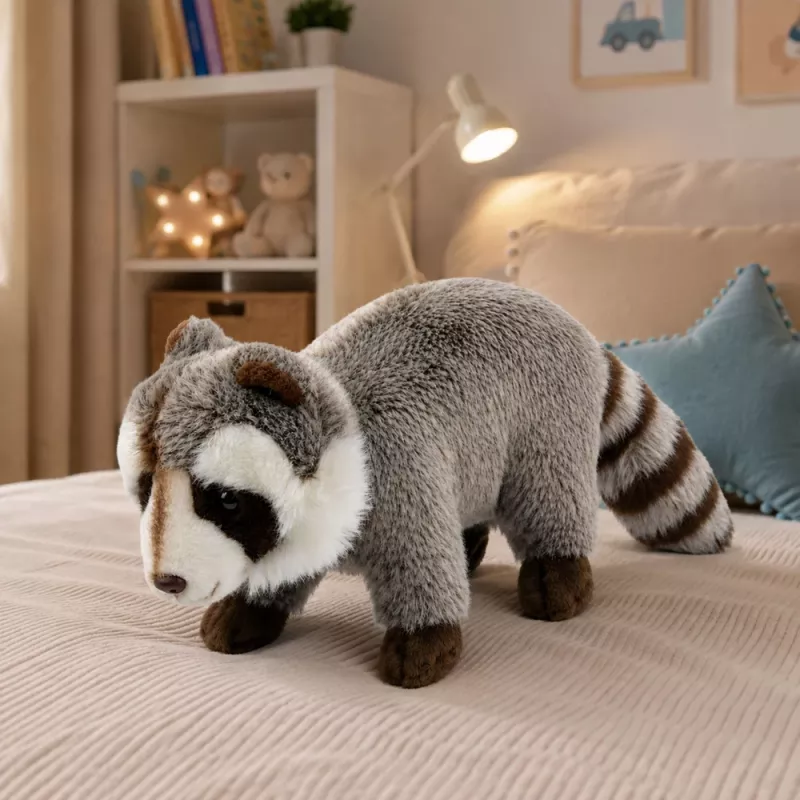LEAN TOYS Plush Raccoon Mascot – Realistic Cuddly Soft Toy, Grey 45 cm
