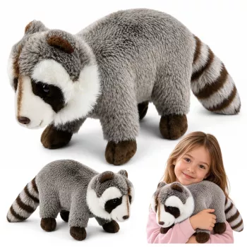 LEAN TOYS Plush Raccoon Mascot – Realistic Cuddly Soft Toy, Grey 45 cm