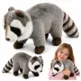 LEAN TOYS Plush Raccoon Mascot – Realistic Cuddly Soft Toy, Grey 45 cm