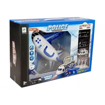 LEAN TOYS Police Folding Plane with Cars 1:64 with Lights and Sounds