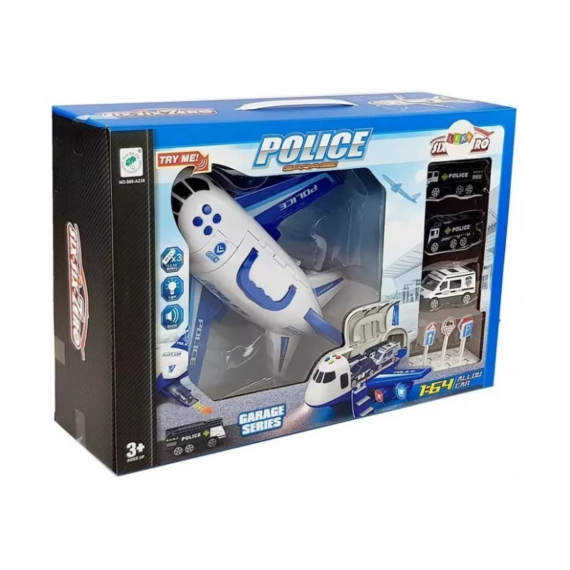LEAN TOYS Police Folding Plane with Cars 1:64 with Lights and Sounds