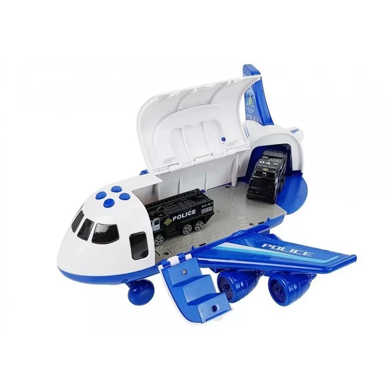 LEAN TOYS Police Folding Plane with Cars 1:64 with Lights and Sounds