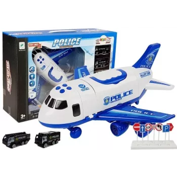 LEAN TOYS Police Folding Plane with Cars 1:64 with Lights and Sounds
