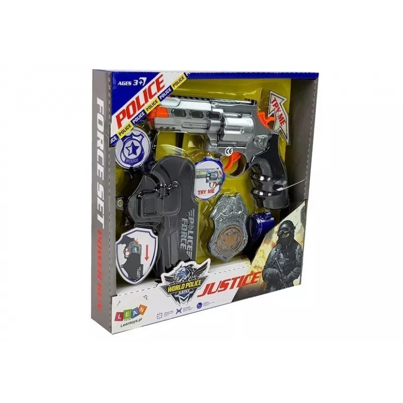 LEAN TOYS Police Kit Revolver 20cm Badge Holster Whistle Sound Light Effects