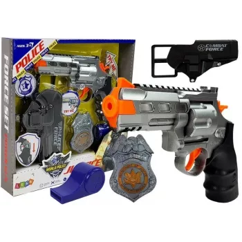 LEAN TOYS Police Kit Revolver 20cm Badge Holster Whistle Sound Light Effects