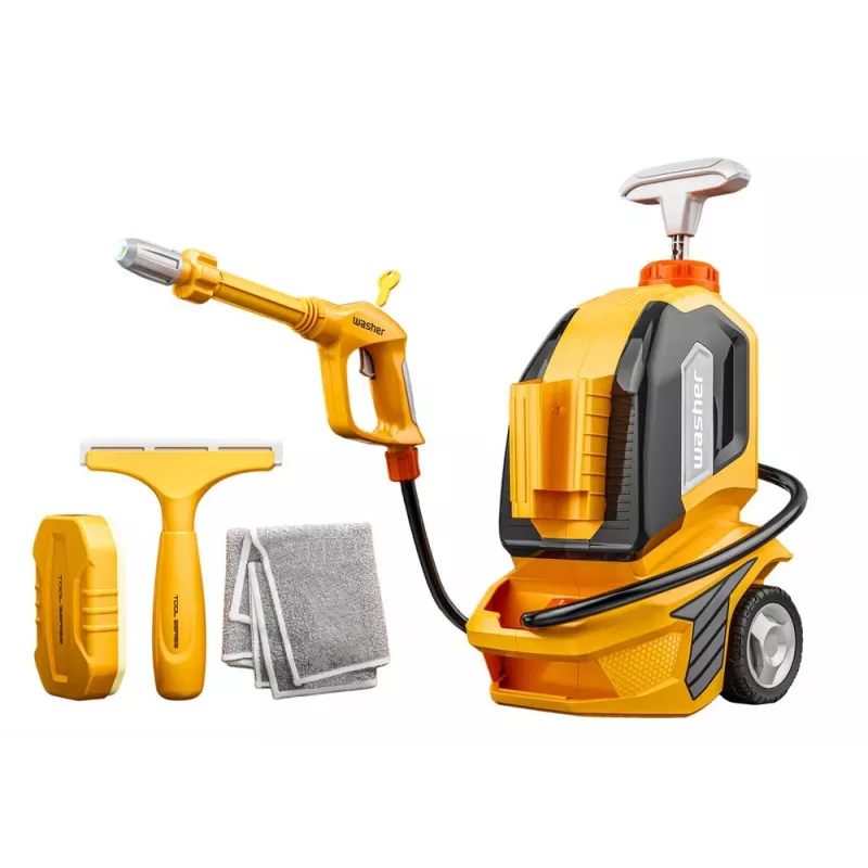 LEAN TOYS Pressure Washer for Kids - Toy Cleaning Set with Cloth, Sponge & Squeegee, Manual Pump, 750ml, Ages 3+