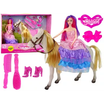 LEAN TOYS Princess Doll with White Pony Figures Accessories