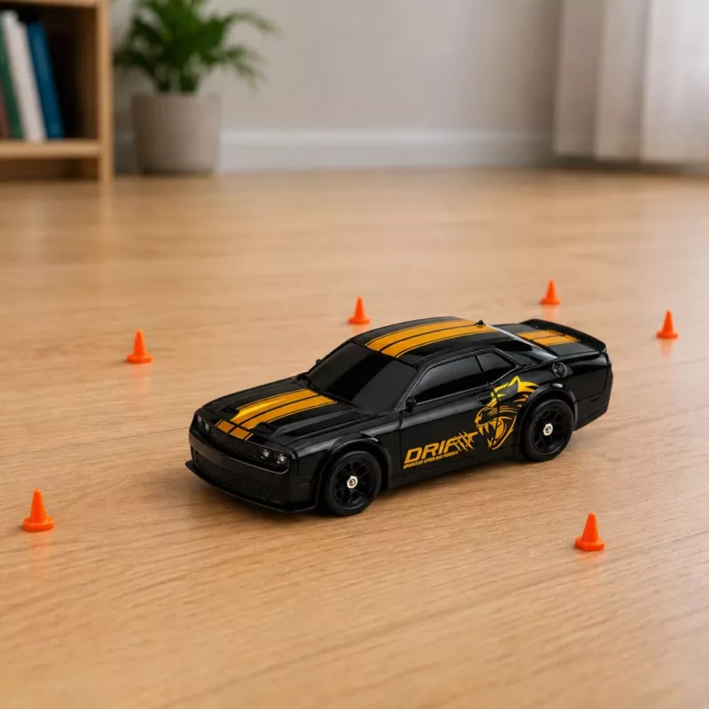 LEAN TOYS RC Drift Sports Car 1:43 4WD with Interchangeable Body, Black