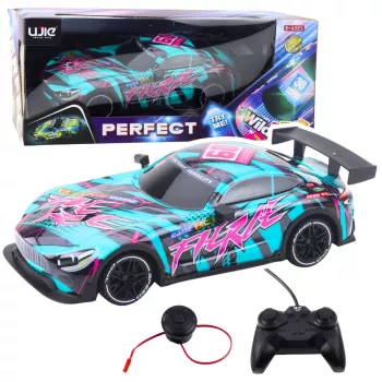 LEAN TOYS RC Racing Car with Illuminated Turquoise Body 1:16 Scale 2.4 GHz Remote Control