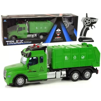 LEAN TOYS Remote Controlled Garbage Truck Pilot 2.4G Lights Sounds Green