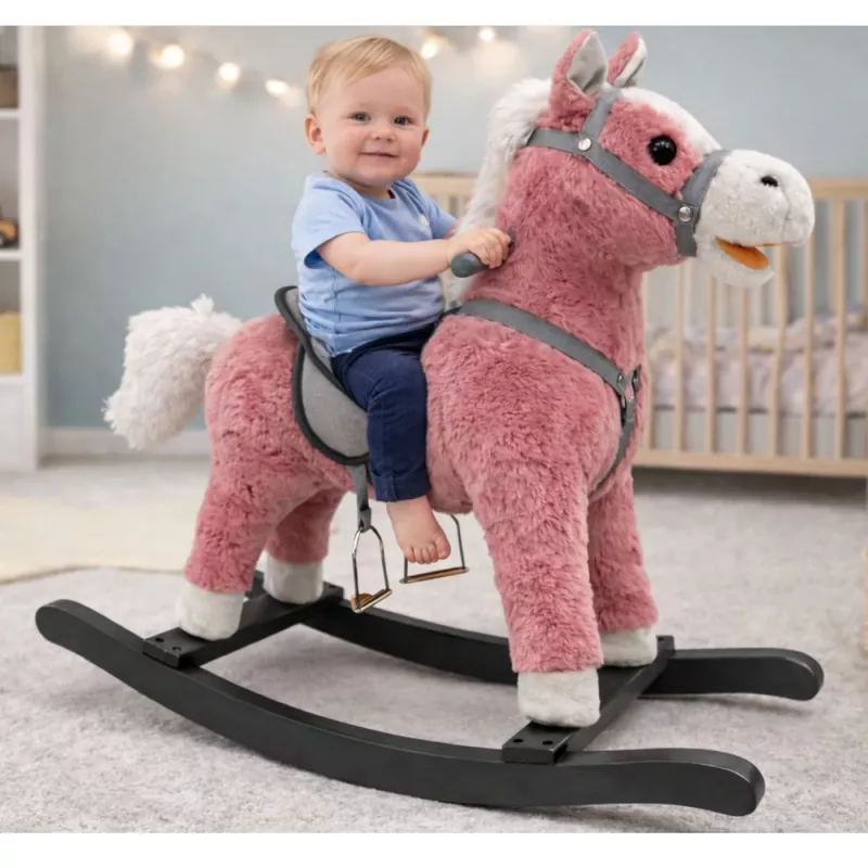 LEAN TOYS Rocking Horse Saddle Feet Rocker Sounds Pink 74 cm