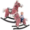 LEAN TOYS Rocking Horse Saddle Feet Rocker Sounds Pink 74 cm