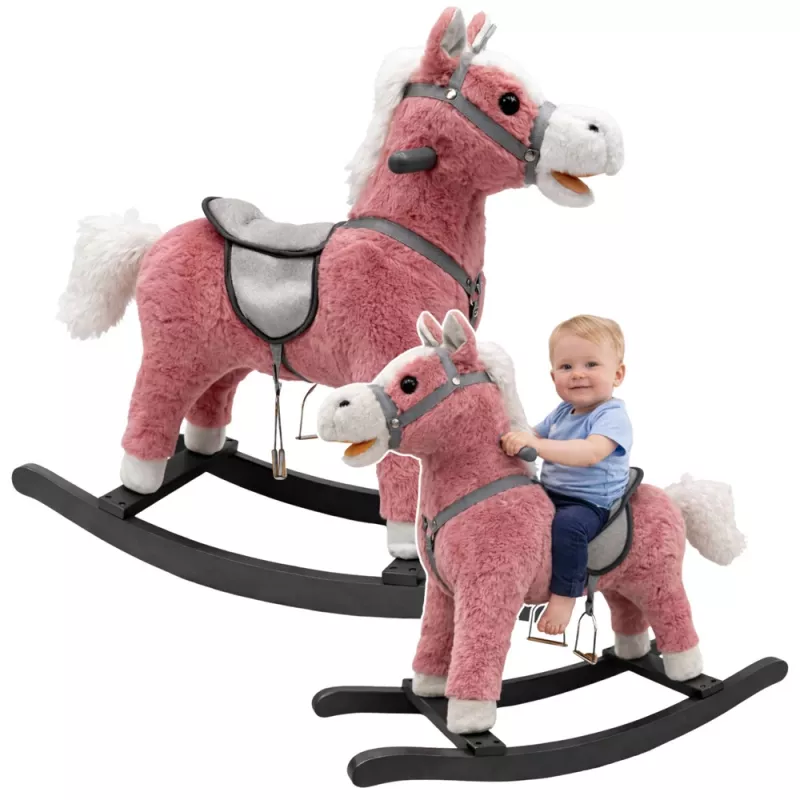 LEAN TOYS Rocking Horse Saddle Feet Rocker Sounds Pink 74 cm