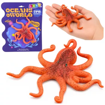 LEAN TOYS Rubber Octopus Figurine Stretchable Realistic Sea Animal 12cm