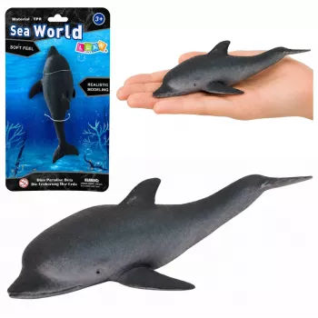 LEAN TOYS Rubber Sea Dolphin Figurine Soft Realistic TPR Dark Gray 17.5 cm