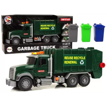 LEAN TOYS Rubbish Truck Bins Dark Green with Sounds and Lights