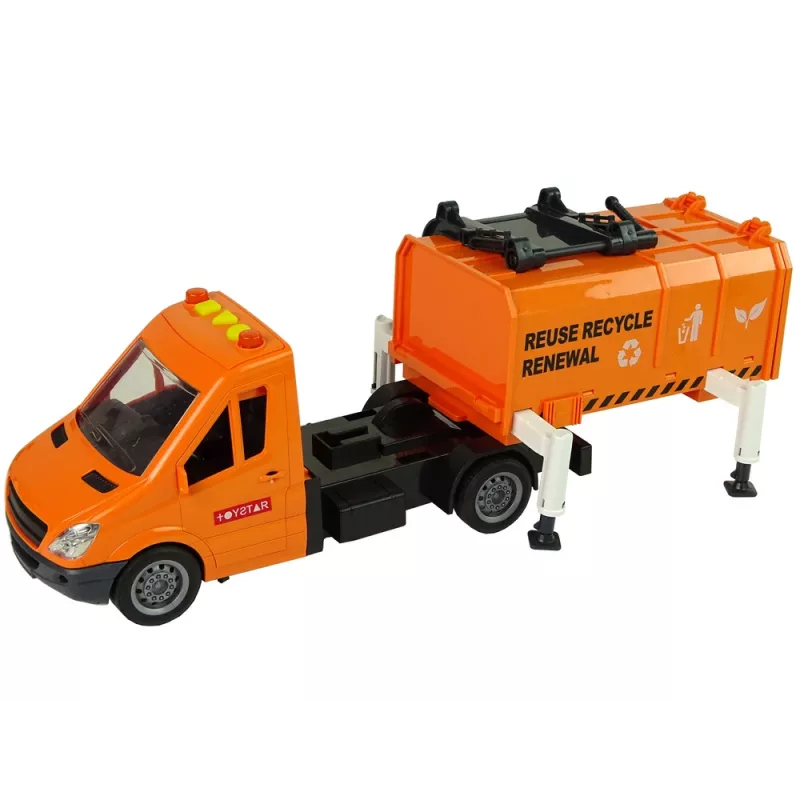LEAN TOYS Rubbish Truck with Friction Drive Sound Effects Orange