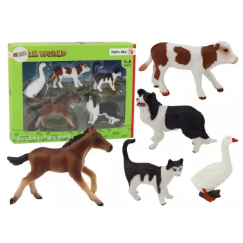 LEAN TOYS Rural Animals Figure Set 5 Pieces Horse Cow Cat Goose Dog