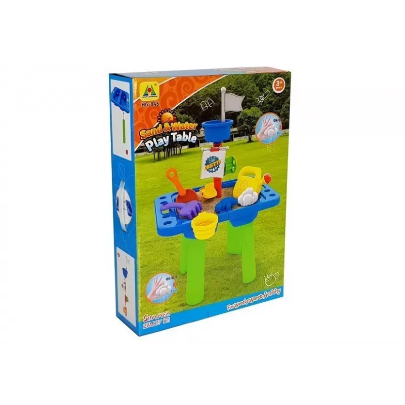 LEAN TOYS Sandbox Table with Molds, Shovel, Rake and Cloud - Multicolour