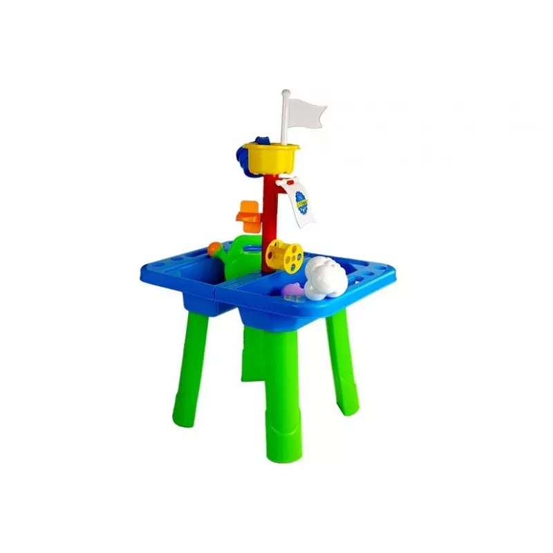 LEAN TOYS Sandbox Table with Molds, Shovel, Rake and Cloud - Multicolour