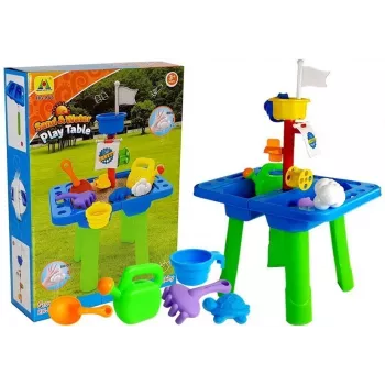 LEAN TOYS Sandbox Table with Molds, Shovel, Rake and Cloud - Multicolour