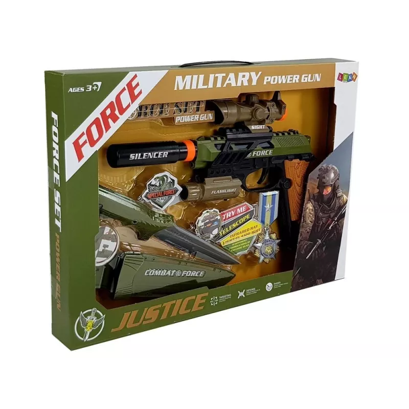 LEAN TOYS Set Military Pistol Rifle Knife Medal Sight