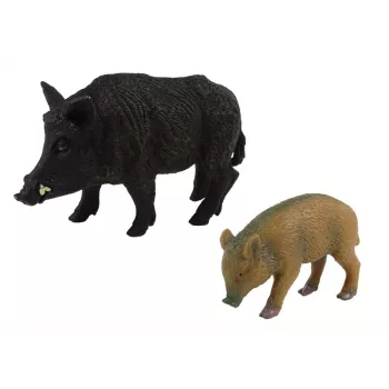 LEAN TOYS Set of 2 Wild Boar with Young Figurines Forest Animals Series