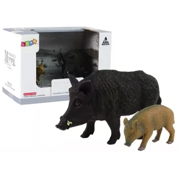 LEAN TOYS Set of 2 Wild Boar with Young Figurines Forest Animals Series