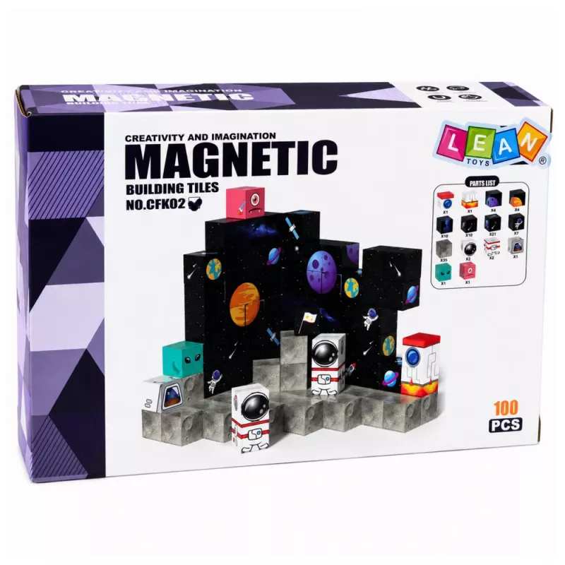 LEAN TOYS Set of Magnetic Blocks Cubes Pixels 3D Space 100 pcs