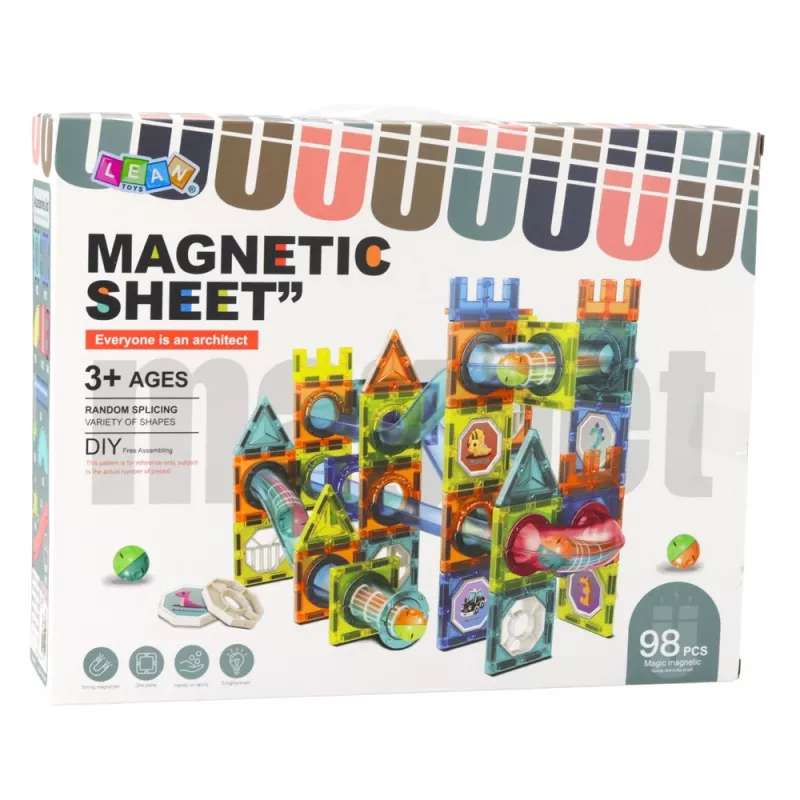 LEAN TOYS Set of Magnetic Construction Blocks Ball Track Colorful 98 pcs.