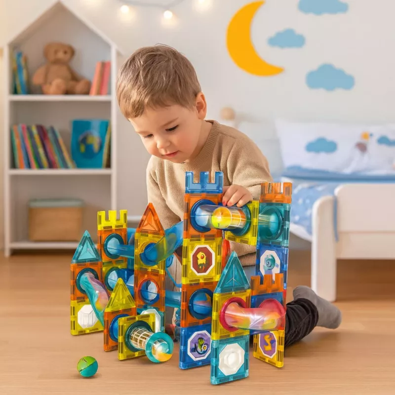 LEAN TOYS Set of Magnetic Construction Blocks Ball Track Colorful 98 pcs.