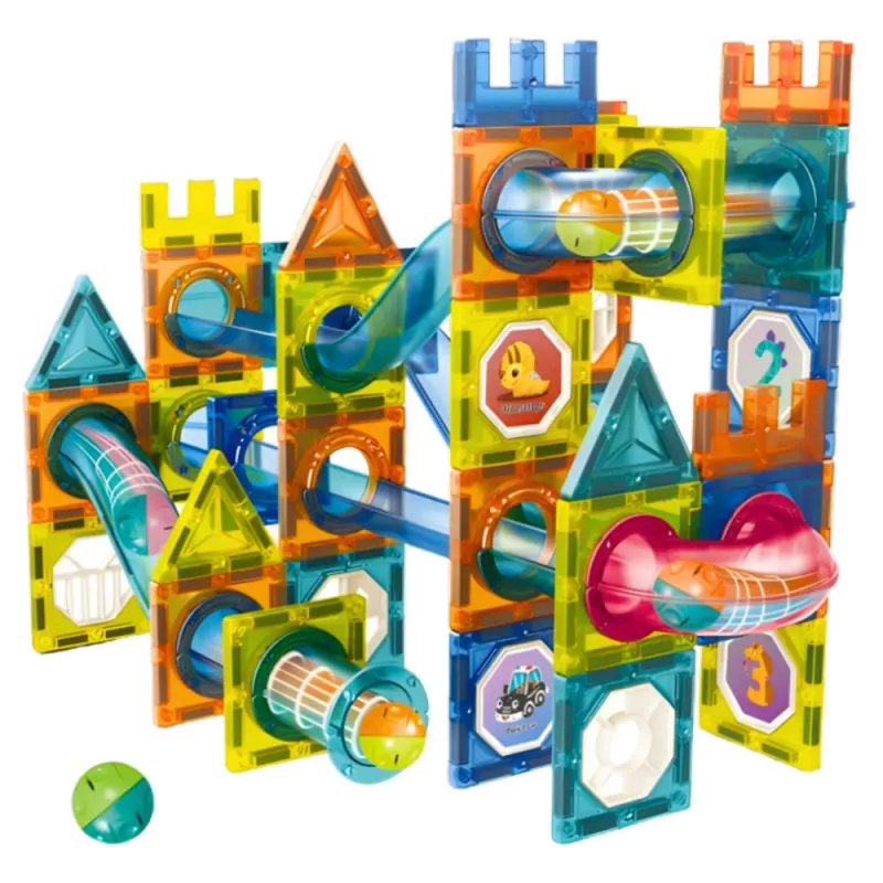LEAN TOYS Set of Magnetic Construction Blocks Ball Track Colorful 98 pcs.