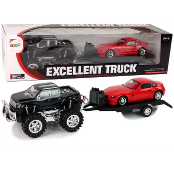 LEAN TOYS Set of Vehicles Black Monster Truck White Caravan 58 cm