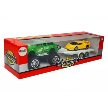 LEAN TOYS Set of Vehicles Yellow Sportcars Green Off-Road with Friction
