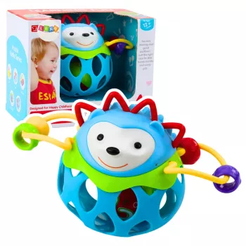 LEAN TOYS Soft Hedgehog Ball with Rattle – Sensory Toy for Babies, Blue