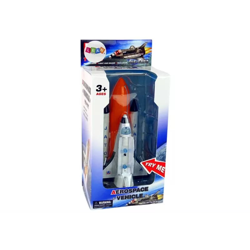 LEAN TOYS Space Rocket with Metal Spacecraft - Pull-Back, Light & Sound Effects, Aerospace Toy Set