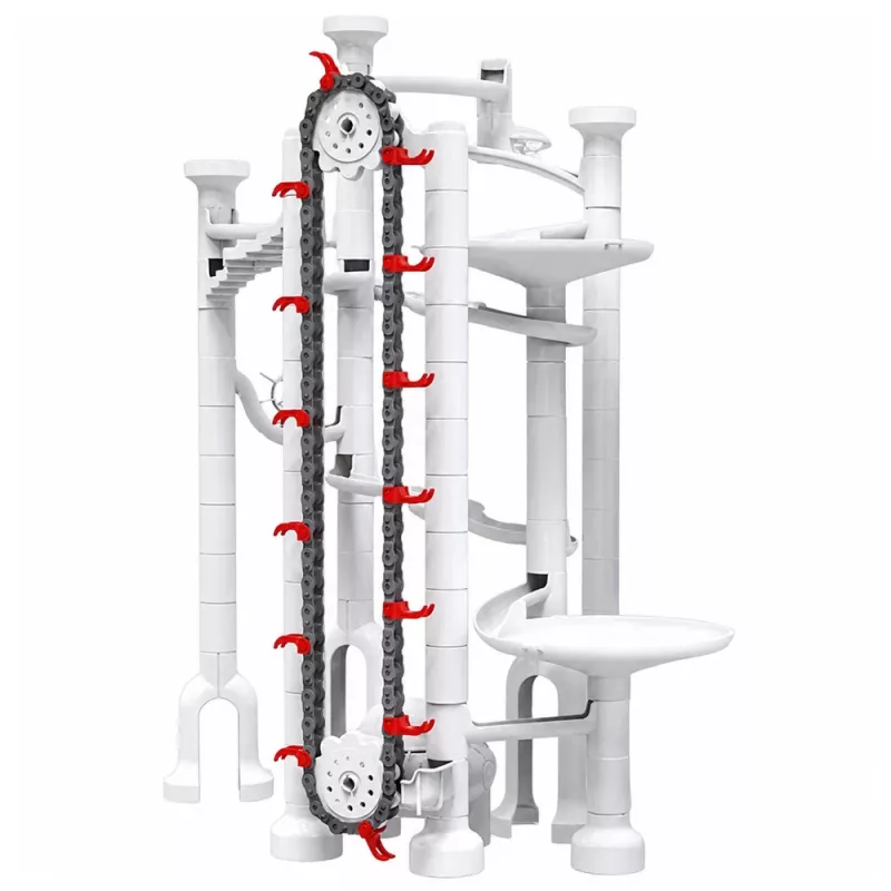 LEAN TOYS Space Track Construction Blocks 153 pcs - 3D Colorful Marble Run Set with Tunnels and Balls