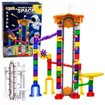 LEAN TOYS Space Track Construction Blocks 153 pcs - 3D Colorful Marble Run Set with Tunnels and Balls