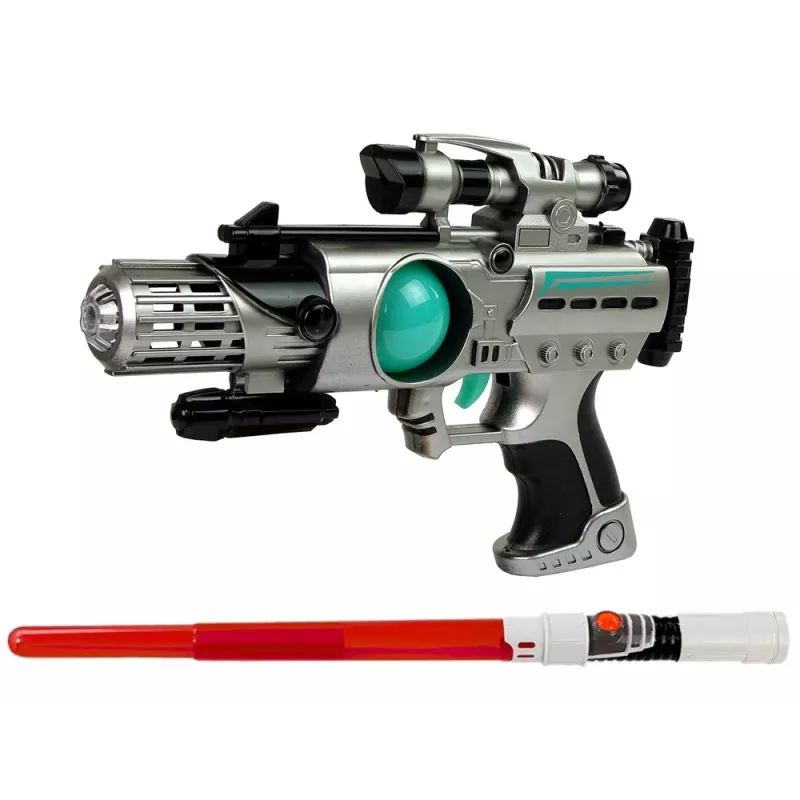 LEAN TOYS Space Warrior Set Laser Gun Lightsaber Handcuffs Disc Thrower