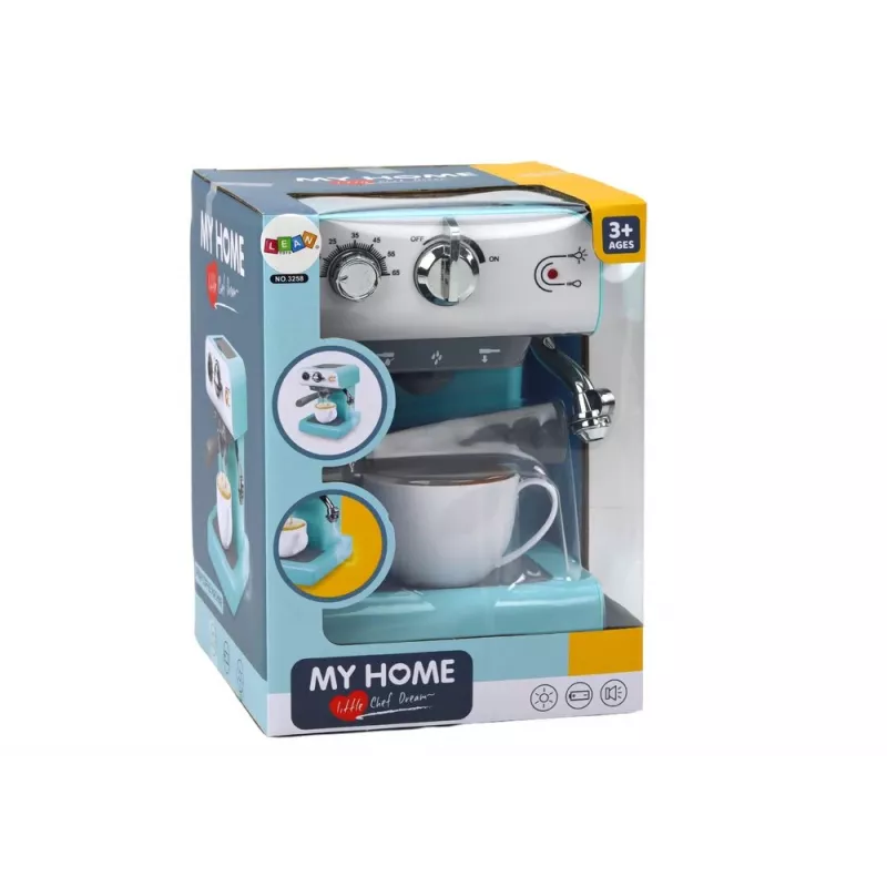 LEAN TOYS Toy Coffee Machine for Kids with Real Water Flow, Turquoise