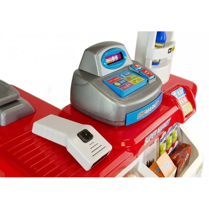 LEAN TOYS Toy Market with a Trolley Cash Register Scanner Grocery Shopping