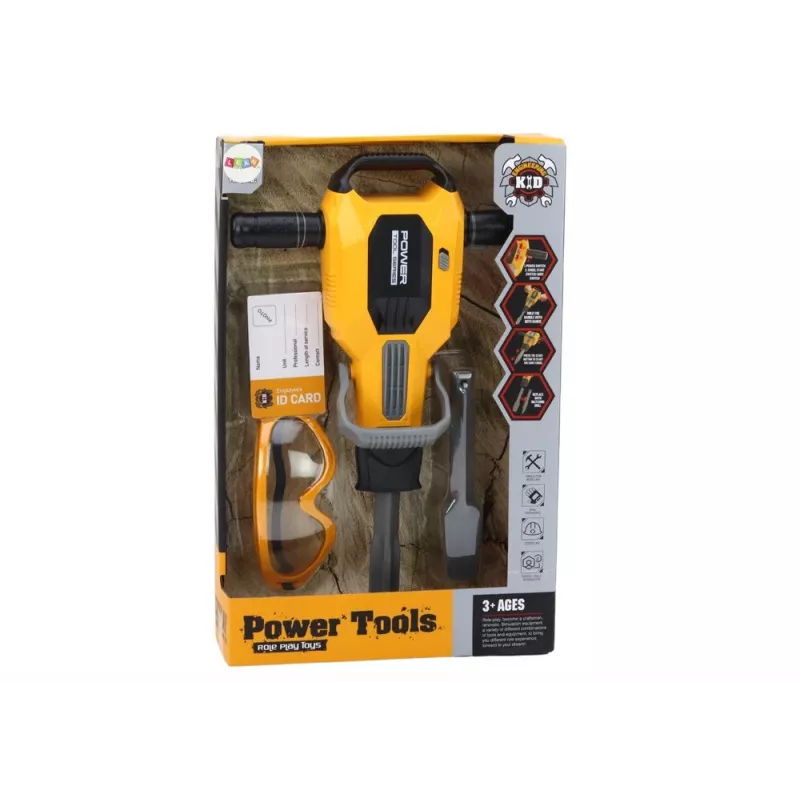 LEAN TOYS Toy Pneumatic Hammer with Helmet and Glasses – Yellow, 3+ Years, Lights & Sounds, 4-Piece Set
